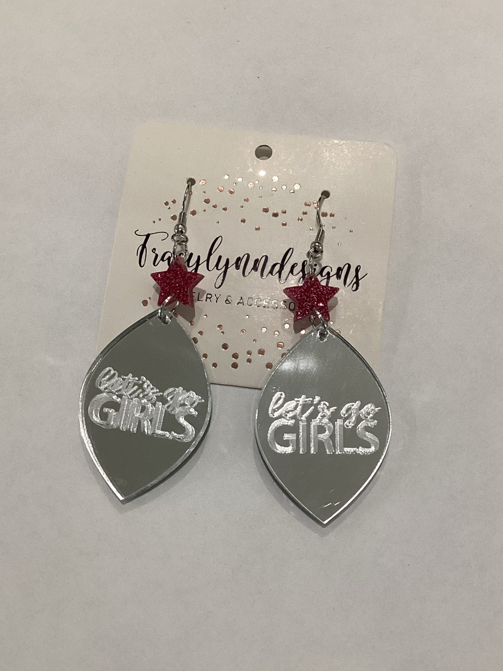 Silver 'Let's‎ Go Girls' Dangle Earrings with Pink Star